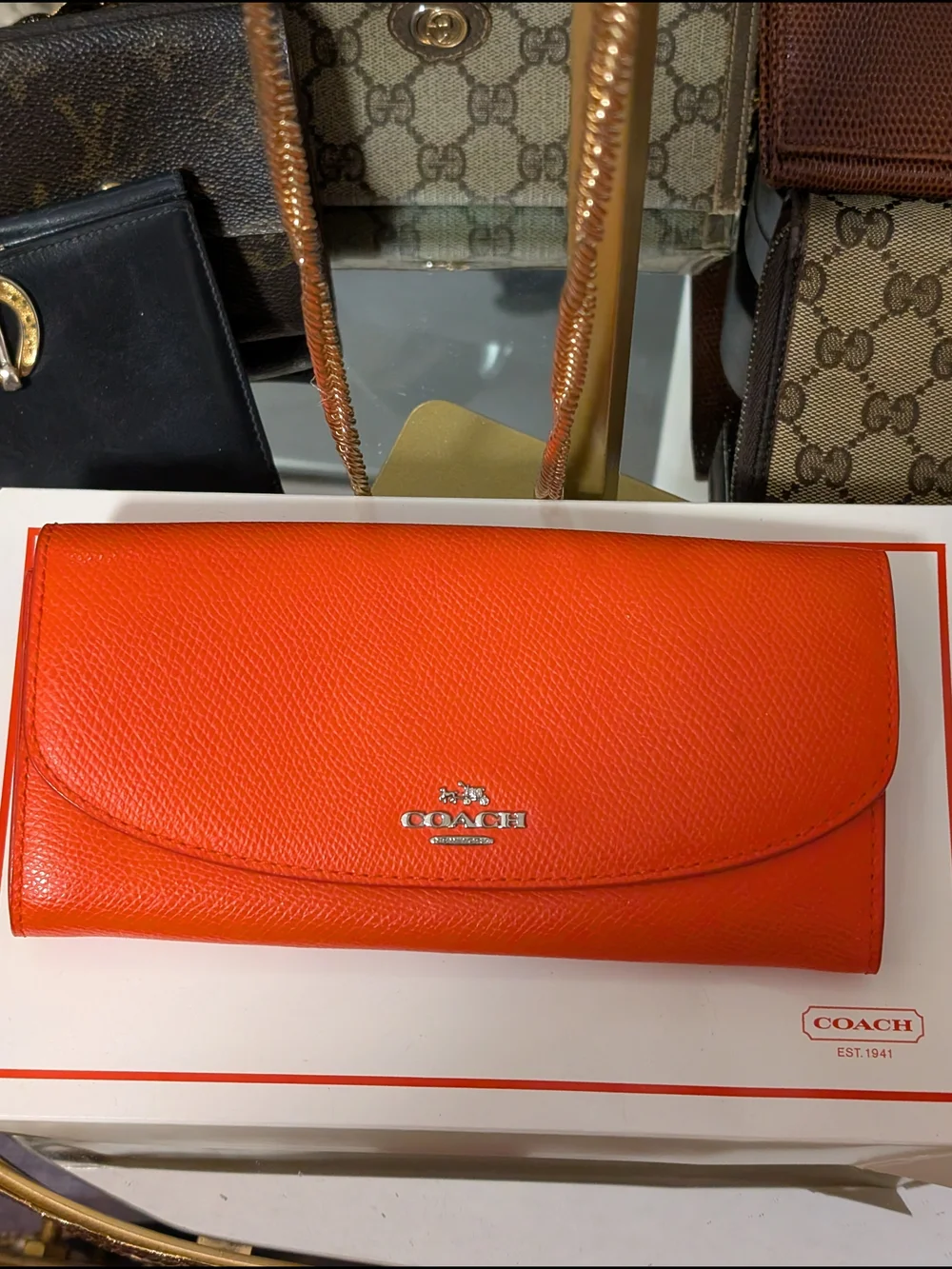 COACH Orange Leather Continental Wallet - Signature Logo